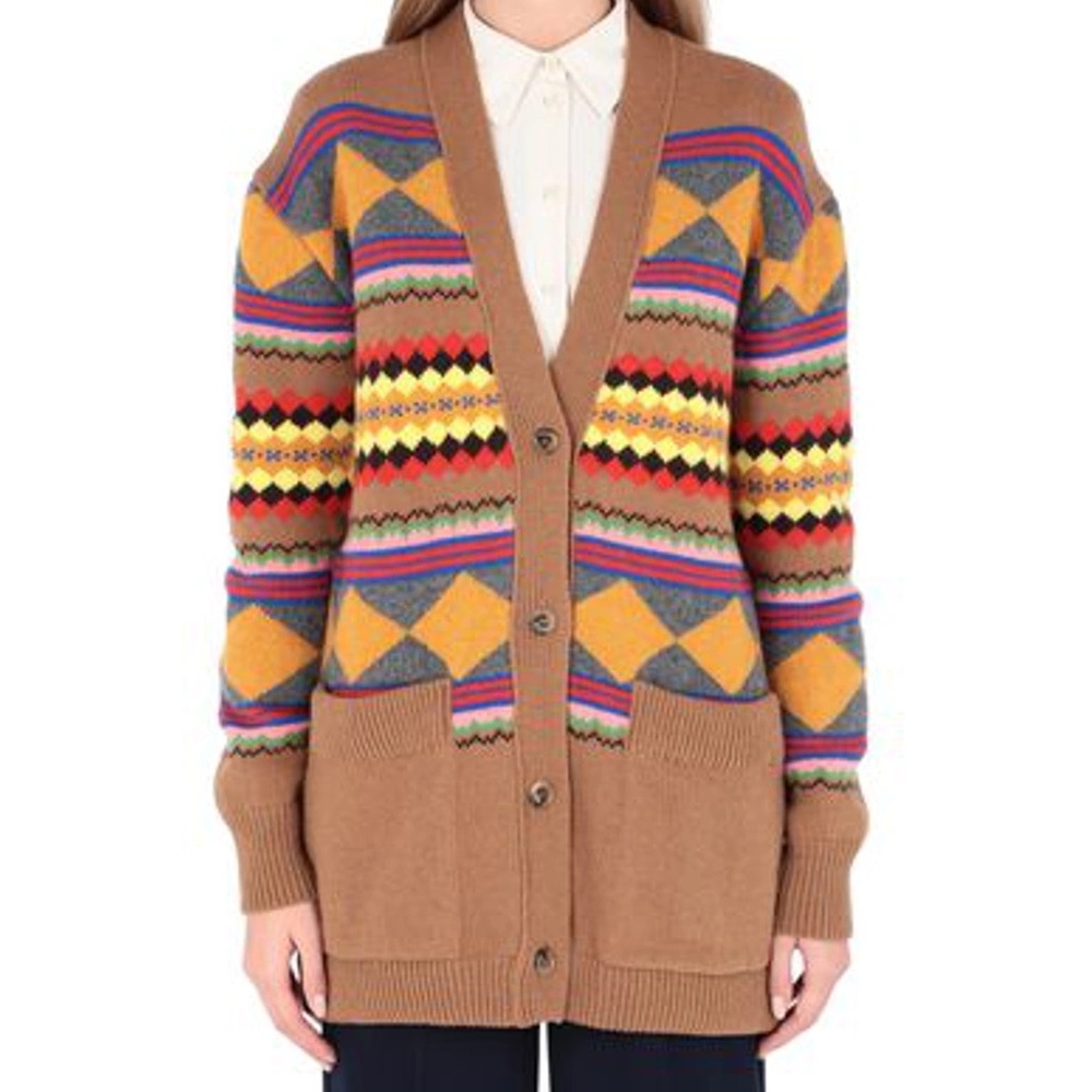 ALEXACHUNG Intarsia Wool Cardigan (XL)